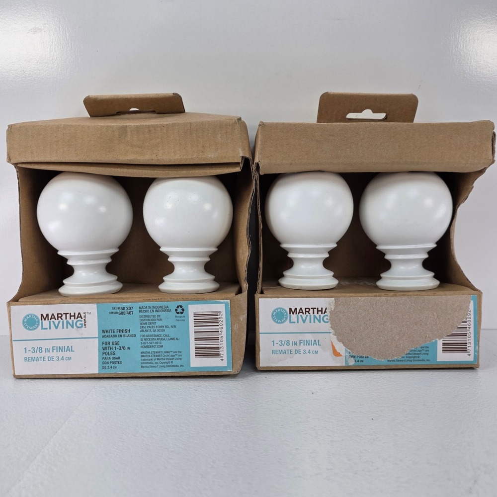 4 Pack Martha Stewart Living 1-3/8" White Ball Finials Curtain Rod Ends READ!